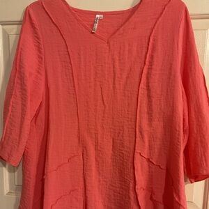 LuLu B. Vibrant Coral Top XL Vneck COMFY NEW 42”C30”L